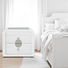 Shelyn White Teddy Sherpa & Chrome Nightstand