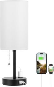 17Inch Tall Bedroom Lamps with USB C and A Ports 3 Color Temperatures - Pull Chain White Nightstand Bedside Table Lamp with AC Outlet