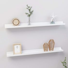 Wall Shelf Set of 2 High gloss white MDF 31.5x3.5x1.2 in