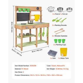 Mud Kitchen, Outdoor Mud Kitchen For Kids, Wood Outdoor Play Kitchens With Stoves, Tank, Sink, Planting Shovels, Spatulas, Box, Cookware Pots And (Option: Black)