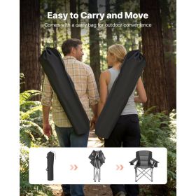 Oversized Camping Chairs, 450 Lbs Heavy Duty Support, Portable Folding Camp Chairs With Padded Backrest & Armrests, Cup Holder & Side Pocket, Coo (Option: Black)