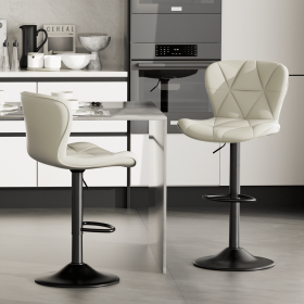 Industrial Vintage 2-Pc Rotatable Bar Stools Set w/ Backrest & Footrest - Quilted PU Leather - 300lb Capacity (Color: White)