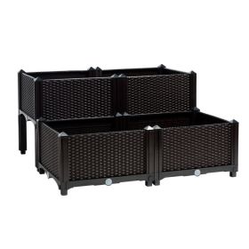 Set of 4 Elevated Flower Vegetable Grow Planter Box (Color: brown)
