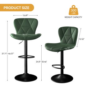 Industrial Vintage 2-Pc Rotatable Bar Stools Set w/ Backrest & Footrest - Quilted PU Leather - 300lb Capacity (Color: Green)