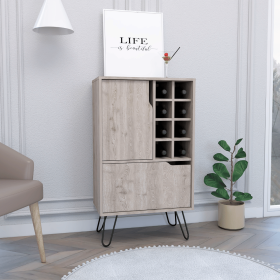 L Bar Cabinet Silhill, Eight Wine Cubbies, Two Cabinets With Single Door, Light Gray Finish (Color: Light Gray)