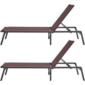 Chaise Lounge Chairs Outdoor, Aluminum Patio Lounge Chairs with Adjustable 5-Position (Color: brown, Combination Type: 2 x Lounge Chairs)