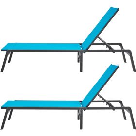 Chaise Lounge Chairs Outdoor, Aluminum Patio Lounge Chairs with Adjustable 5-Position (Color: Blue, Combination Type: 2 x Lounge Chairs)