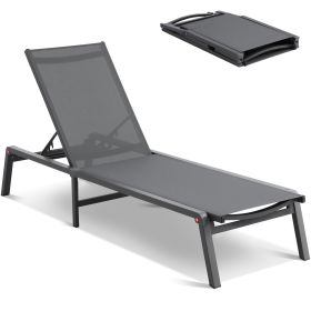 Chaise Lounge Chairs Outdoor, Aluminum Patio Lounge Chairs with Adjustable 5-Position (Color: Dark Gray, Combination Type: 2 x Lounge Chairs)