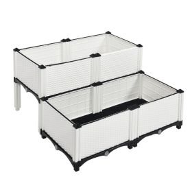 Set of 4 Elevated Flower Vegetable Grow Planter Box (Color: White)