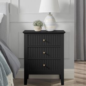 conifferism White Bed Side Table with 3 Drawers 19" W, Bedroom Nightstand 24" H,Vintage Modern Night Stand,Living Room Fluted End Bedside Tables (Color: White)