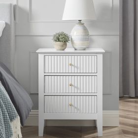 conifferism White Bed Side Table with 3 Drawers 19" W, Bedroom Nightstand 24" H,Vintage Modern Night Stand,Living Room Fluted End Bedside Tables (Color: Black)