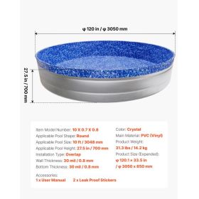 10ft Pool Liner, Round Overlap Swimming Pool Liner For 27.5 In Wall Height, Heavy Gauge Vinyl, Easy Install With Leak-Proof Patches, Designed For (Option: Black)